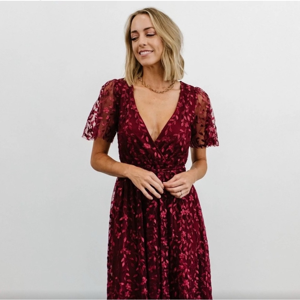 Baltic Born Deep Red Lace Full Length Dress